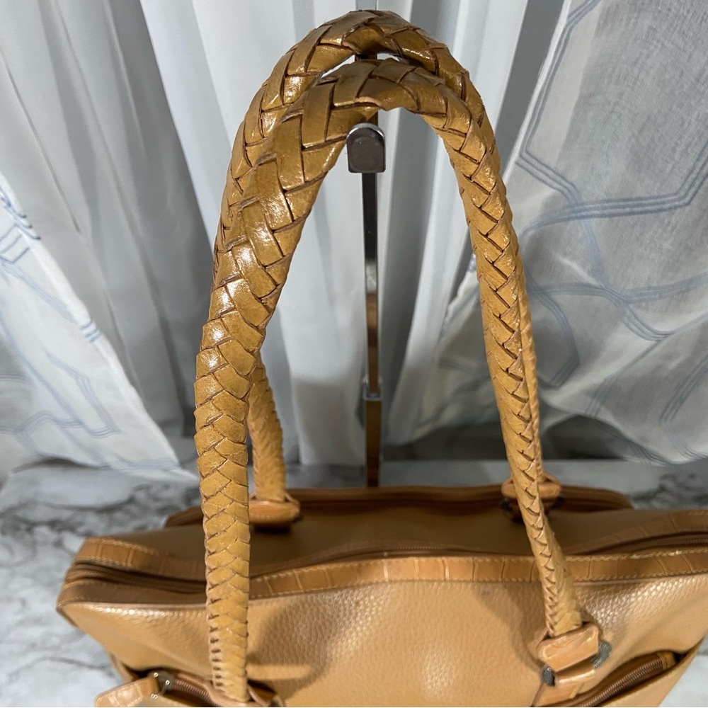 Vtg Coldwater Creek Embossed Tote Purse Document File Bag Silver Hardware Tan - Picture 11 of 15